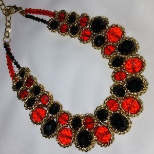 NWOT Red Black & Gold Statement Necklace